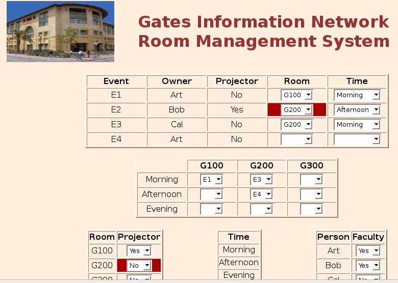 websheet example of room scheduling